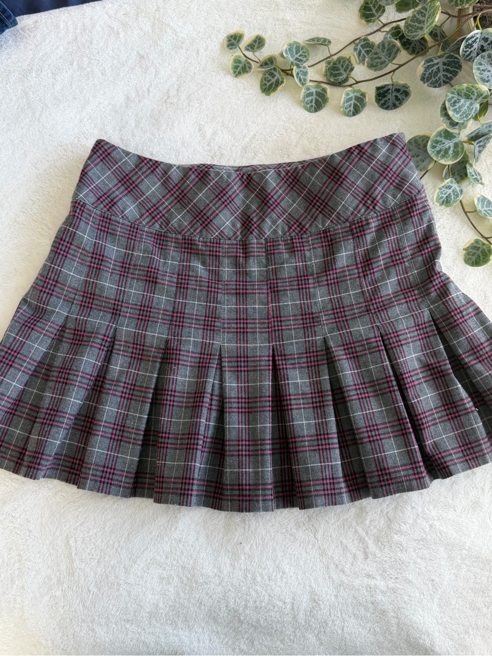 Pleated Plaid Mini Skirt in Gray and Pink by Tangents